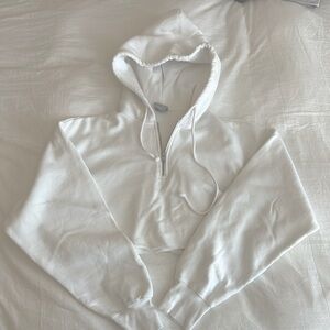 Aritzia White Cropped Half-Zip Hoodie